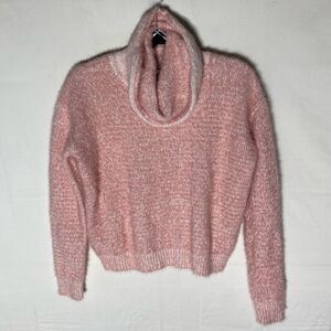 George Fuzzy Pink Boxy Eyelash Knit Cowl Neck Sweater XS NWT